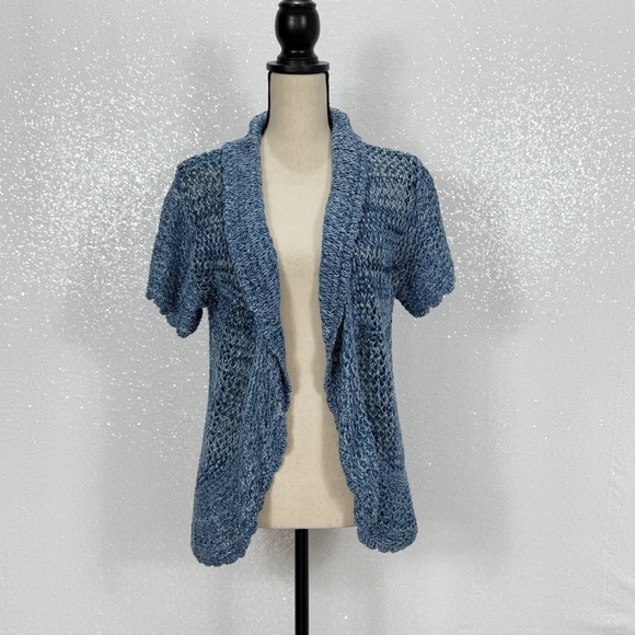 Ruby Rd Blue with silver metallic Short-Sleeve Cardigan knit size small women’s - Picture 14 of 15